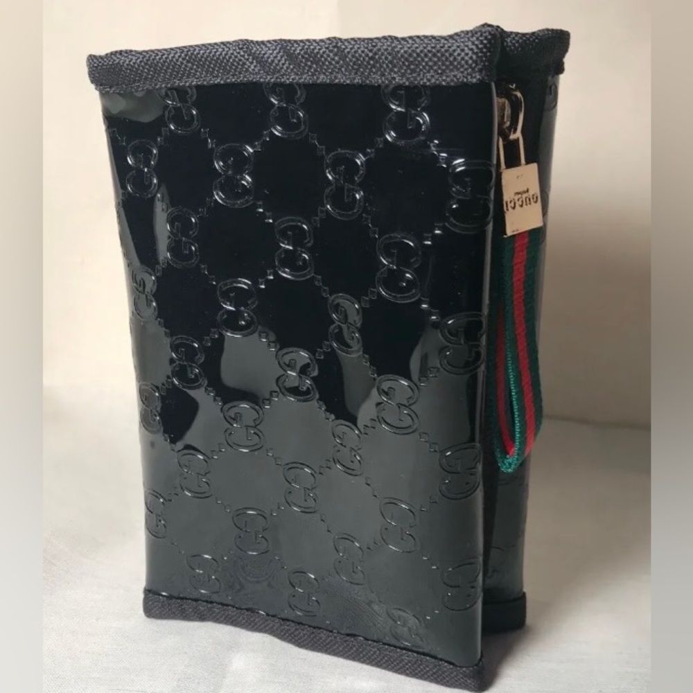 Gucci monogram patent leather make up bag